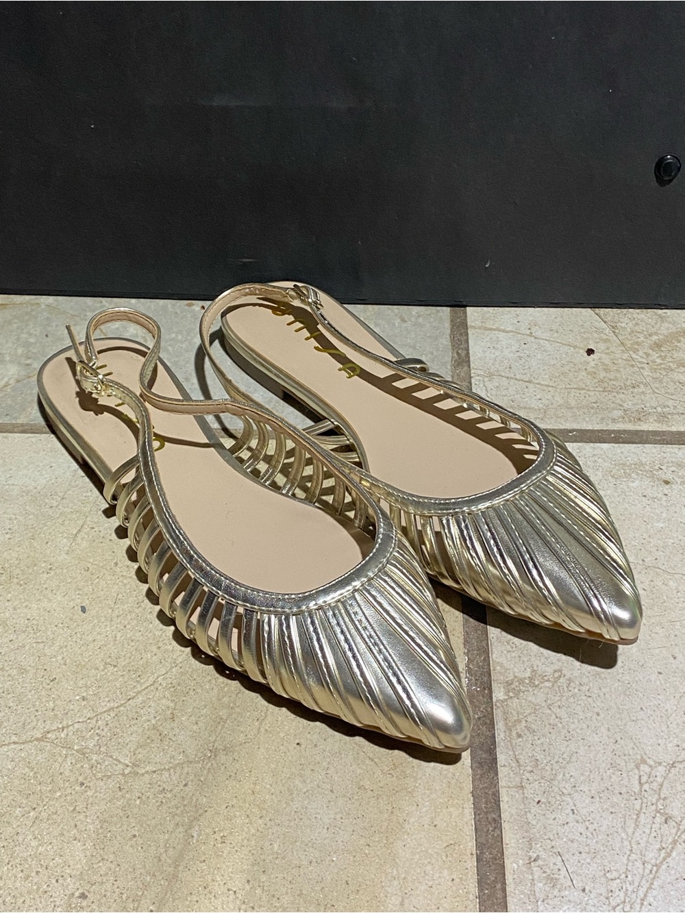 Unisa Metallic Silver/Gold Toned Pointed Slingback Flats